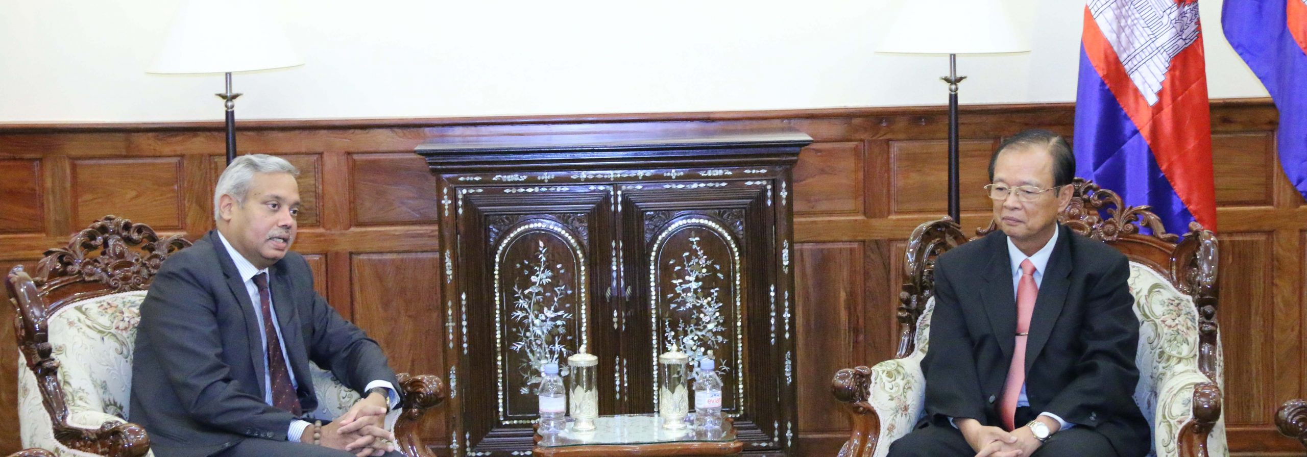 A Courtesy Call on H.E. Minister Tram Iv Tek by H.E. Naveen Srivastava, Ambassador of the Republic of  India to the Kingdom of Cambodia.