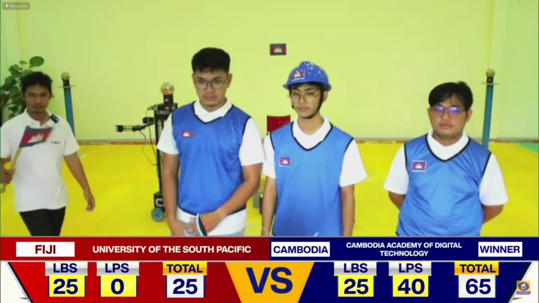 អបអរសាទរ! ក្រុមកម្ពុជាតំណាងដោយបណ្ឌិត្យសភាបច្ចេកវិទ្យាឌីជីថលកម្ពុជា ឈ្នះការប្រកួតជុំទី១ ត្រៀមបន្តទៅវគ្គបន្ទាប់ នៃការប្រកួតរ៉ូបូតថ្នាក់អន្តរជាតិ  ABU Robocon ឆ្នាំ២០២២